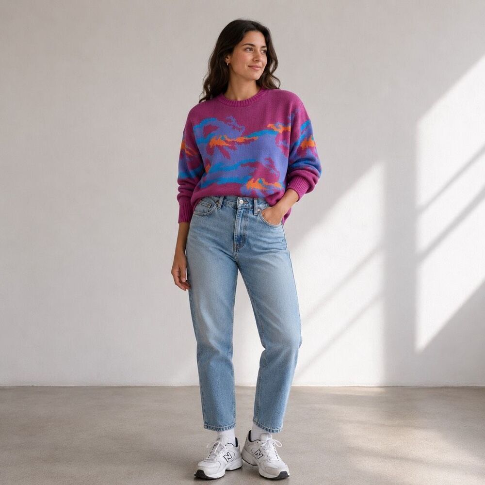 Vintage 80s Head Womens Multicolor Camo Crew Neck Knit Pullover Sweater Medium